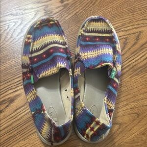 Sanuk Red and Yellow Flats Comfortable Slip-On Loafers